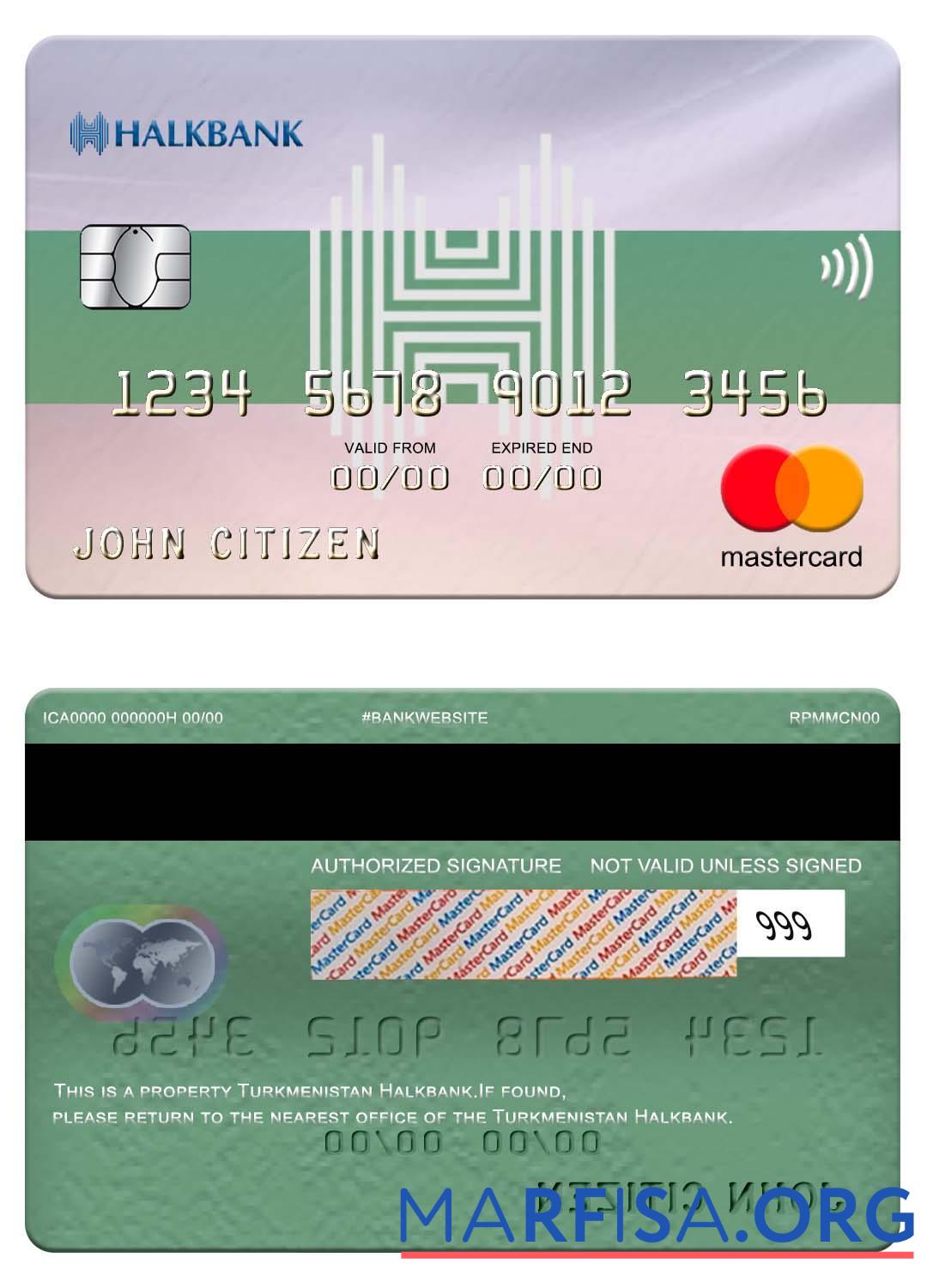 Realistic Turkmenistan Halkbank mastercard template